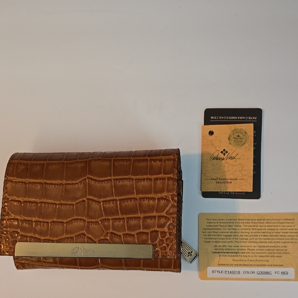 Patricia NASH COGNAC Crocodile Embossed Brown Wallet